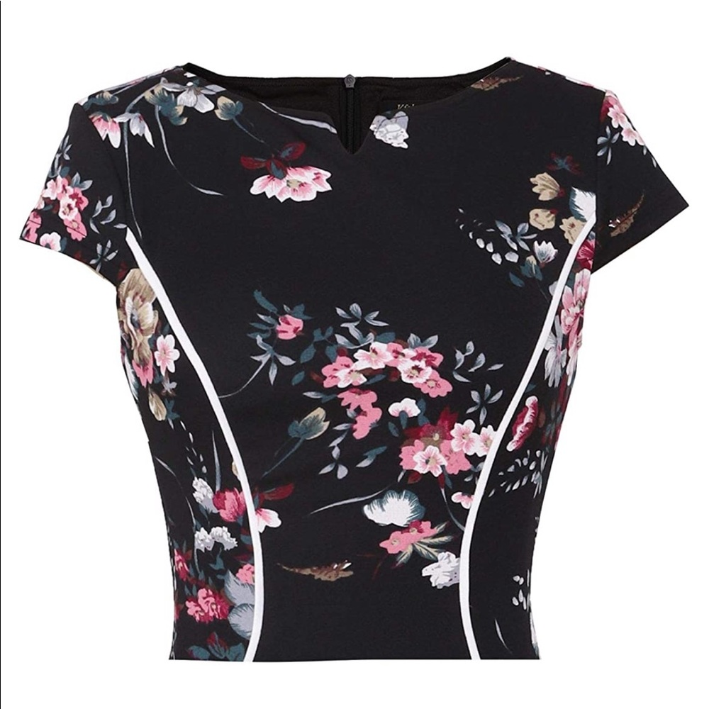 NWT sheath black floral invisible zipper stretchy - Picture 5 of 8